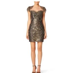 Marchesa Notte Golden Crest Sheath Dress 0